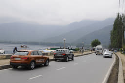 The Audis parked in front of Dal lake.
